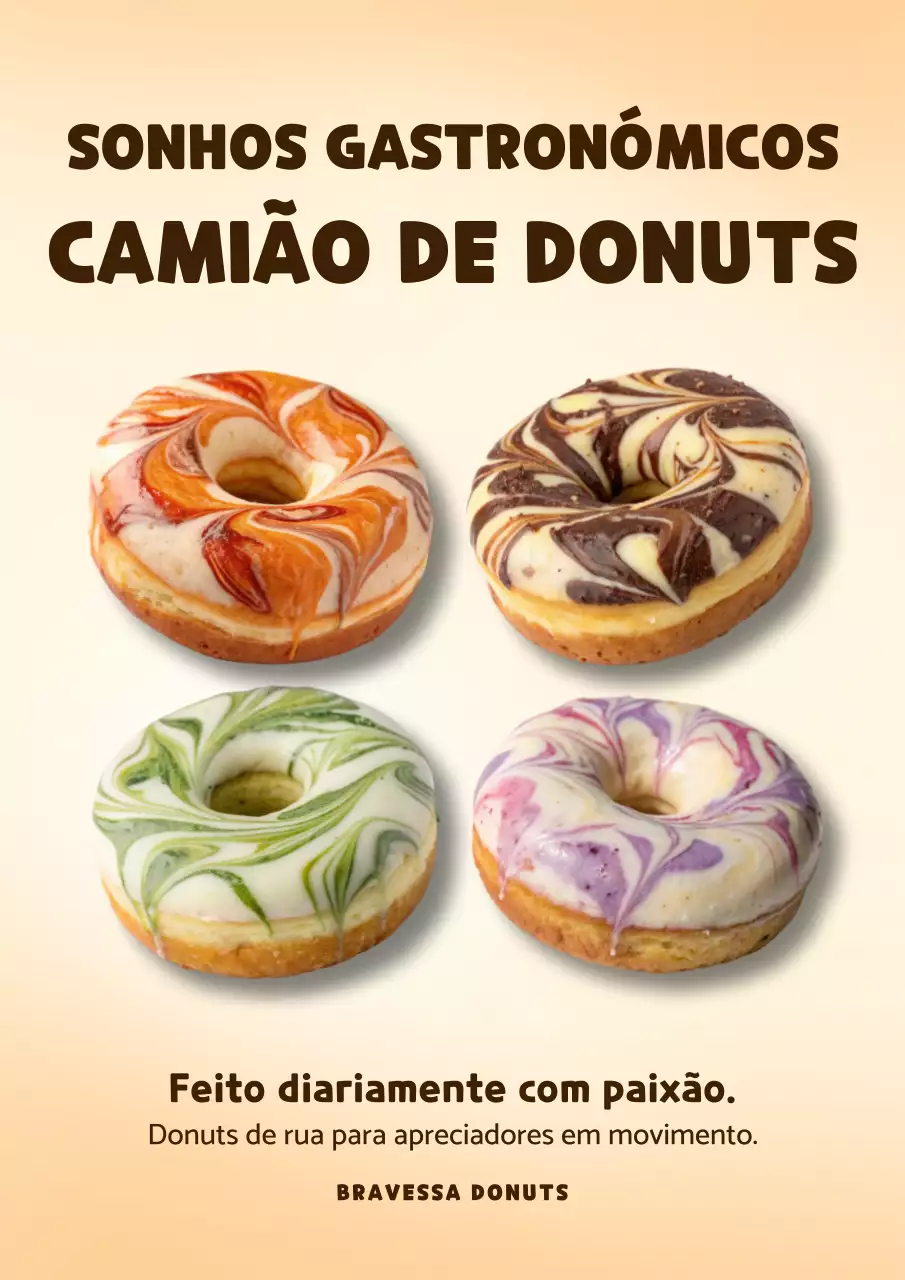 Cartaz de propaganda de donuts da moda bege
