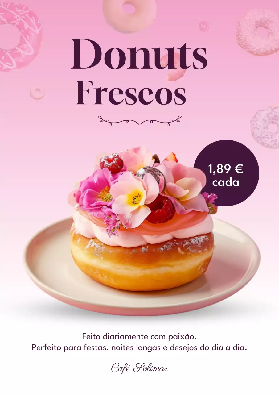 Cartaz promocional de propaganda de donut estético rosa