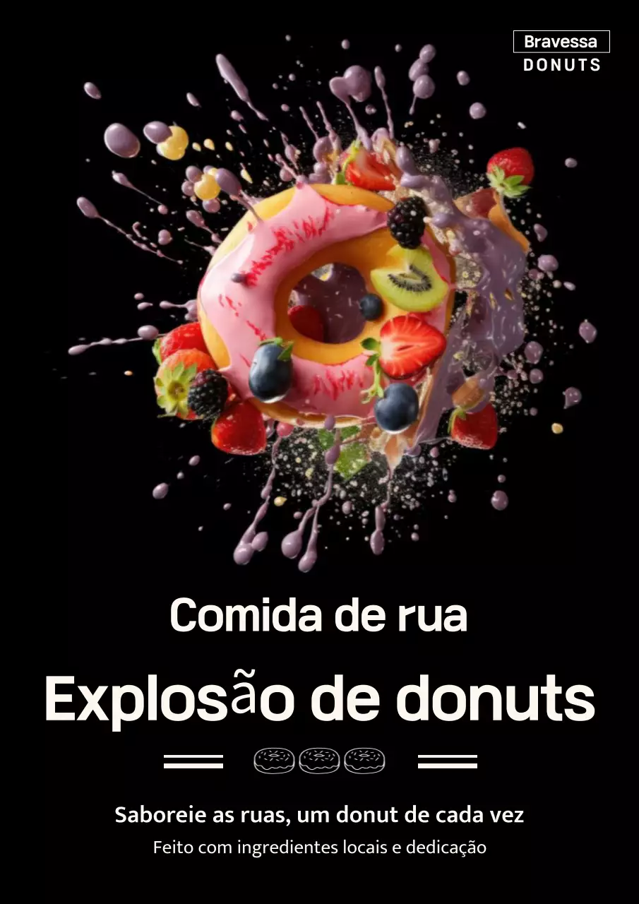 Cartaz de propaganda de donuts coloridos e modernos