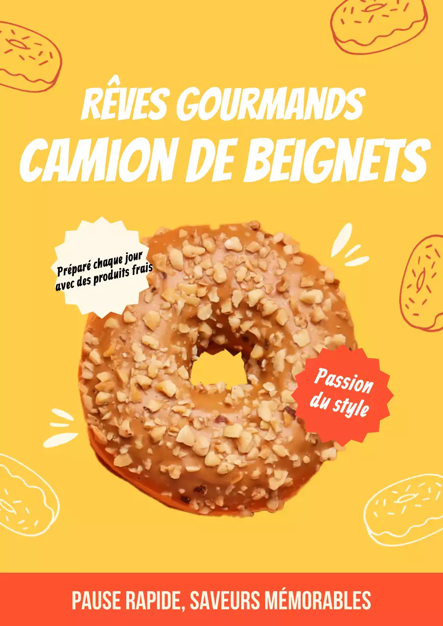 Affiche publicitaire rétro orange pour les beignets