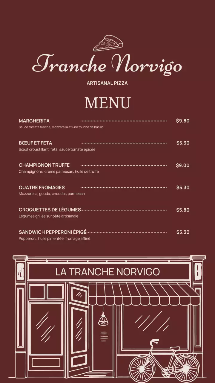 Publication Instagram du menu de la pizza classique marron