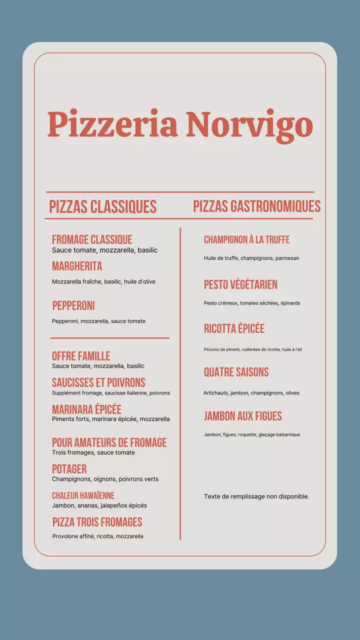 Publication Instagram du menu de la pizza classique beige