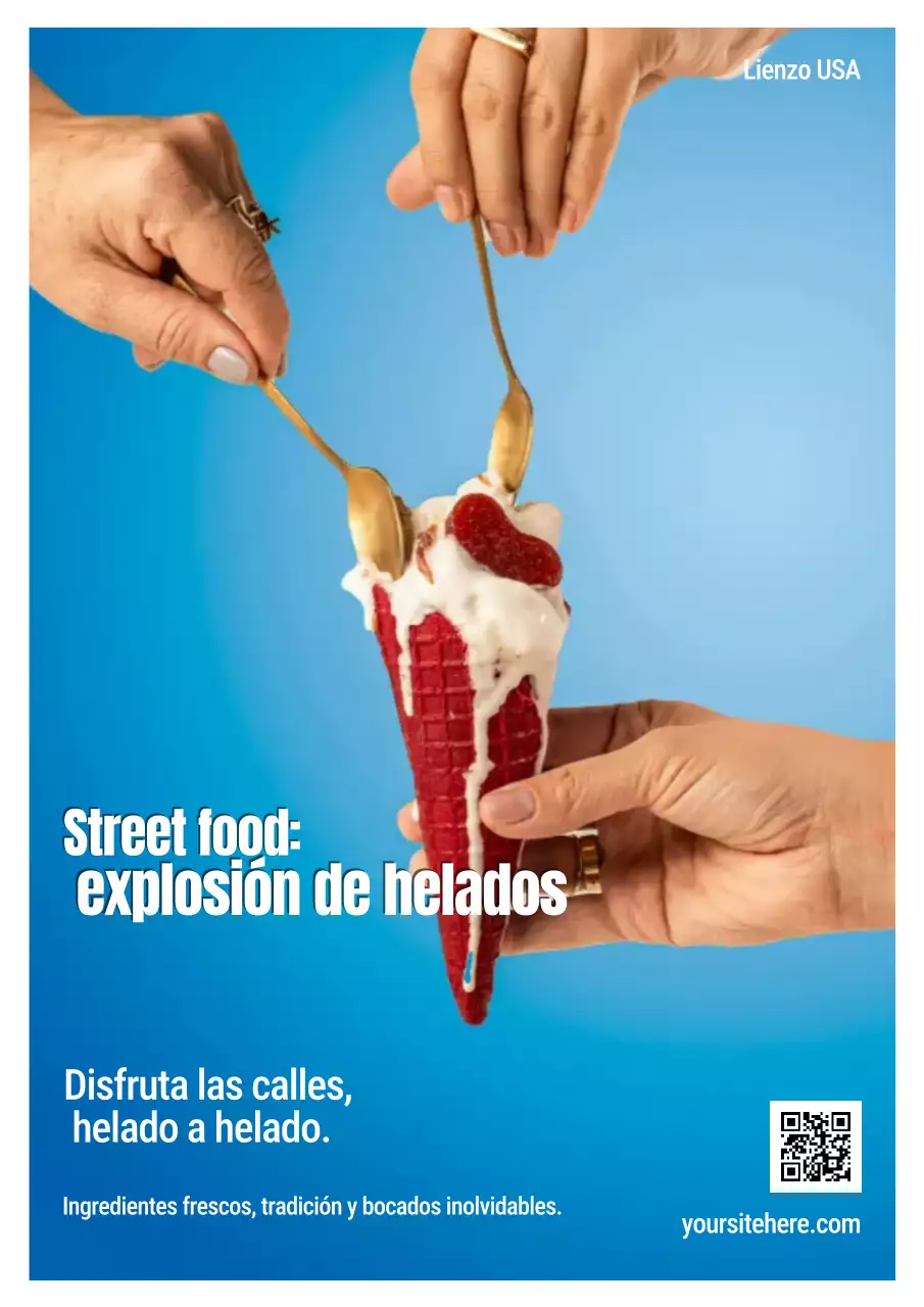 Cartel publicitario de helado rosa de moda