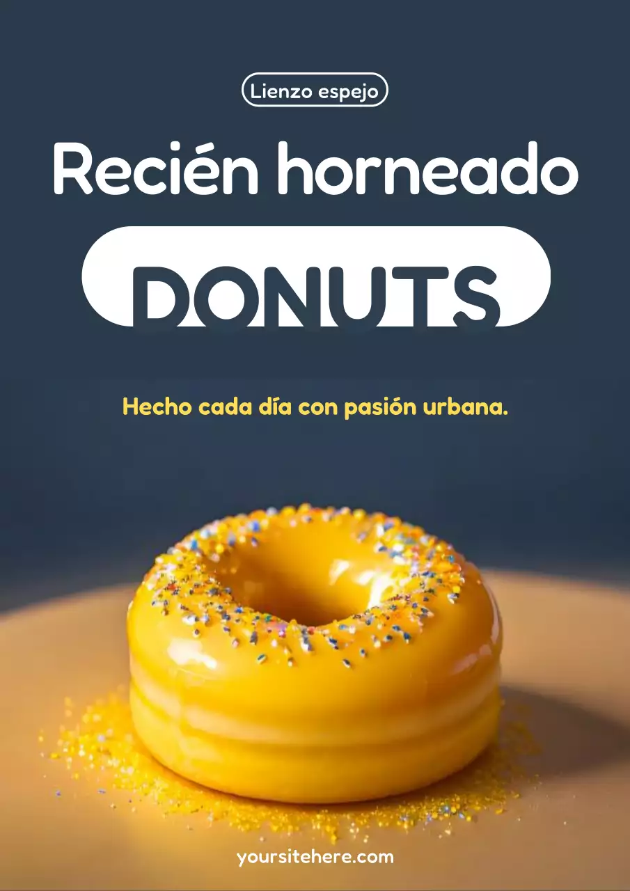 Cartel publicitario de donas modernas amarillas