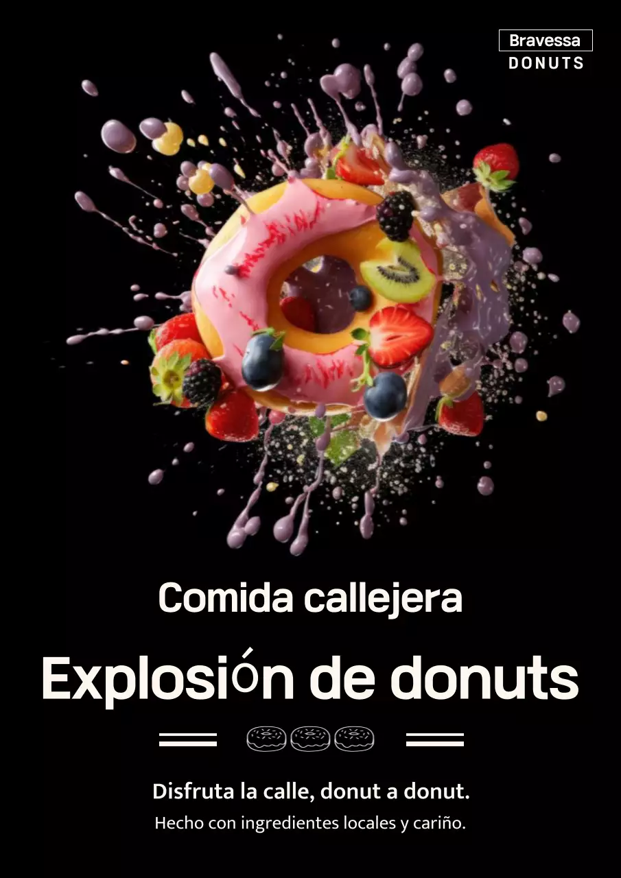 Cartel publicitario de donas coloridas y de moda