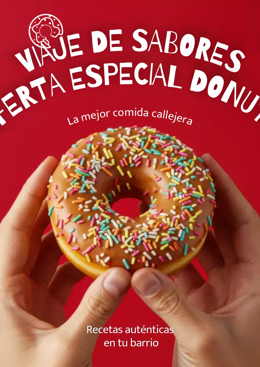 Póster promocional de donuts de moda roja