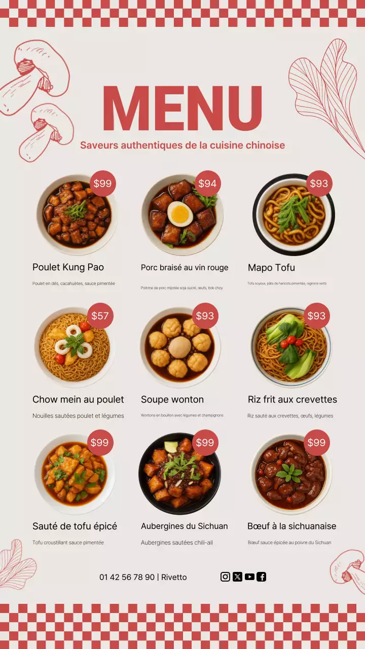 Histoire Instagram du menu chinois traditionnel rouge