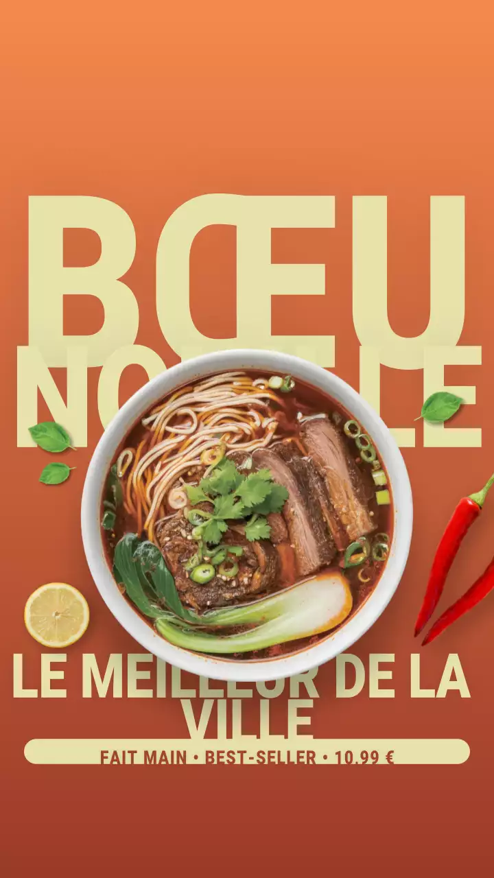 Publicité Instagram pour les nouilles au bœuf orange
