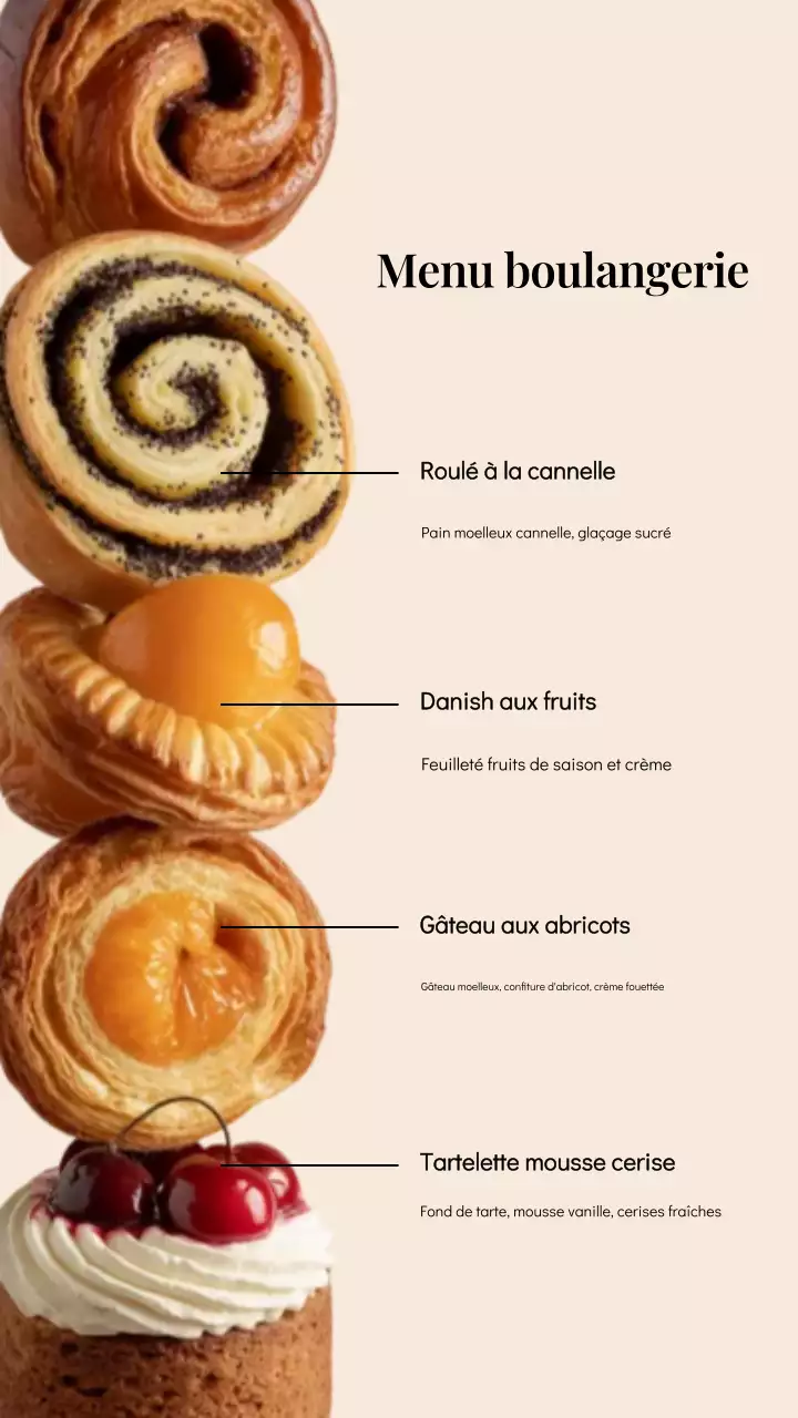 Publication Instagram du menu de la boulangerie moderne beige