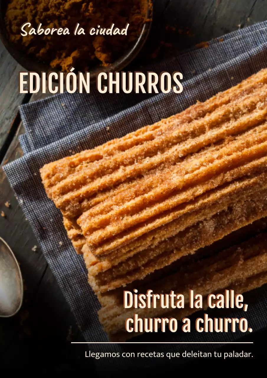 Cartel publicitario de churros rústicos