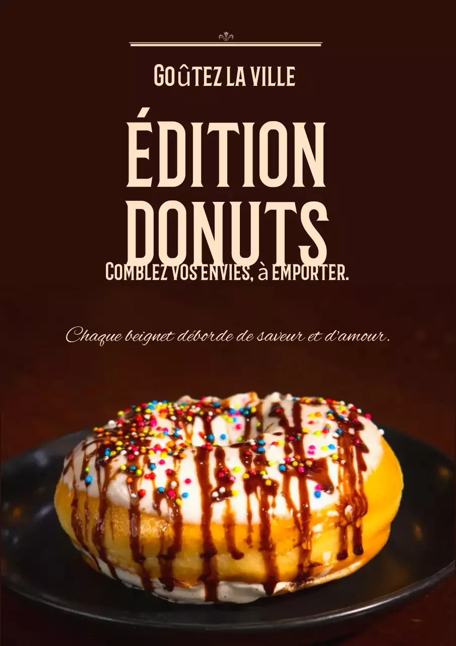 Affiche publicitaire rétro marron pour beignets