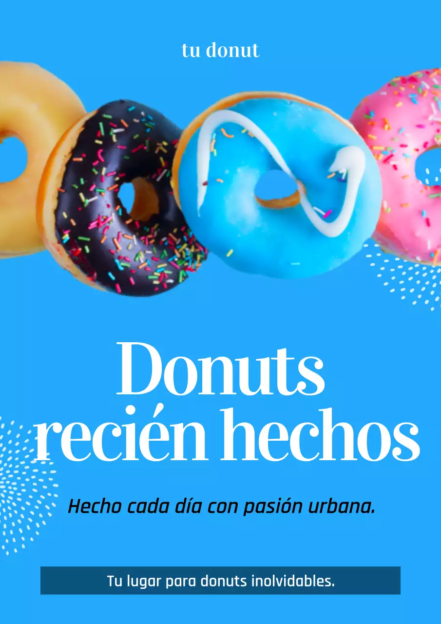 Cartel publicitario de donuts de moda azul