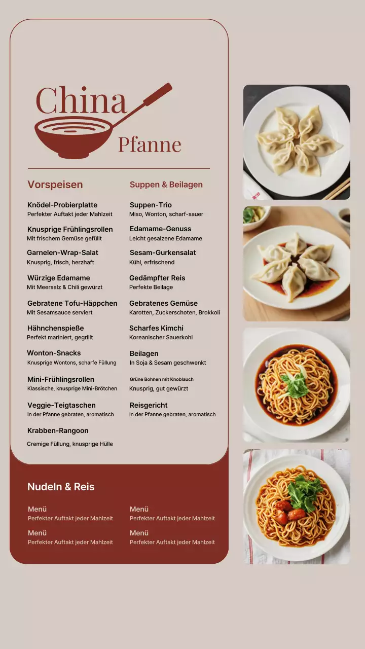 Beige und Rot Modernes chinesisches Menü Instagram Story