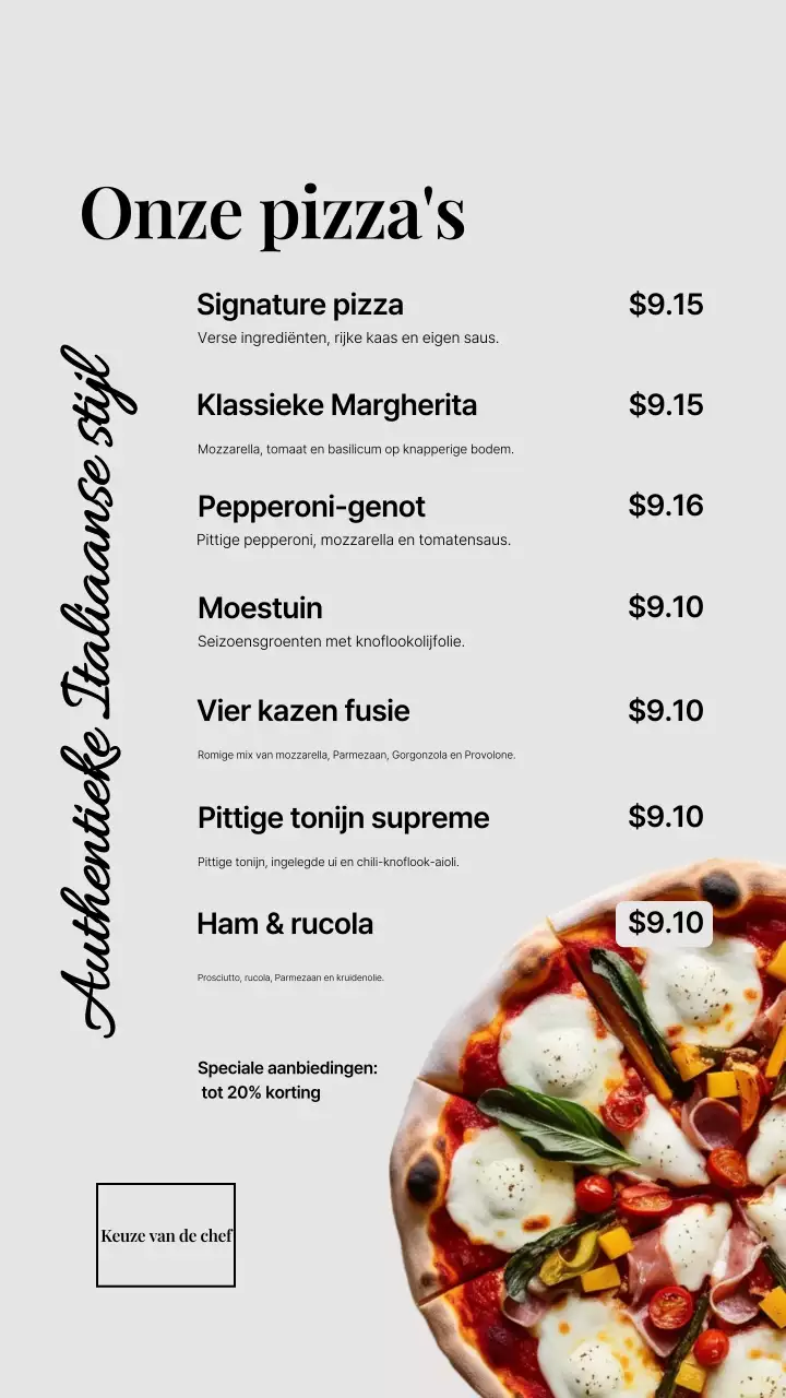 Gray Modern Pizza Menu Instagram-verhaal