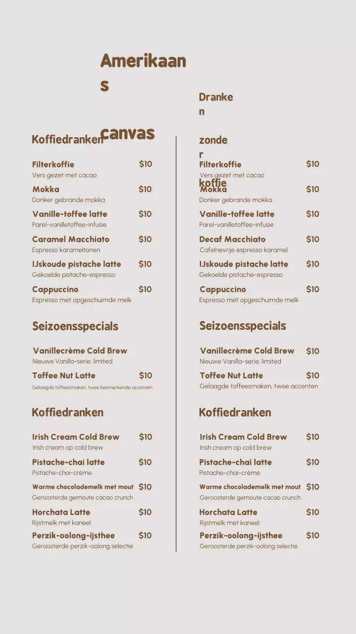 Beige Modern Koffie Menu