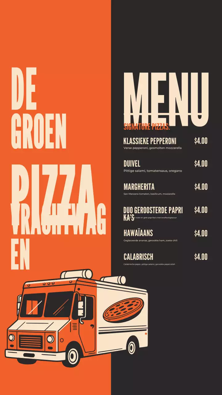 Instagramverhaal van Orange Retro Pizza Menu