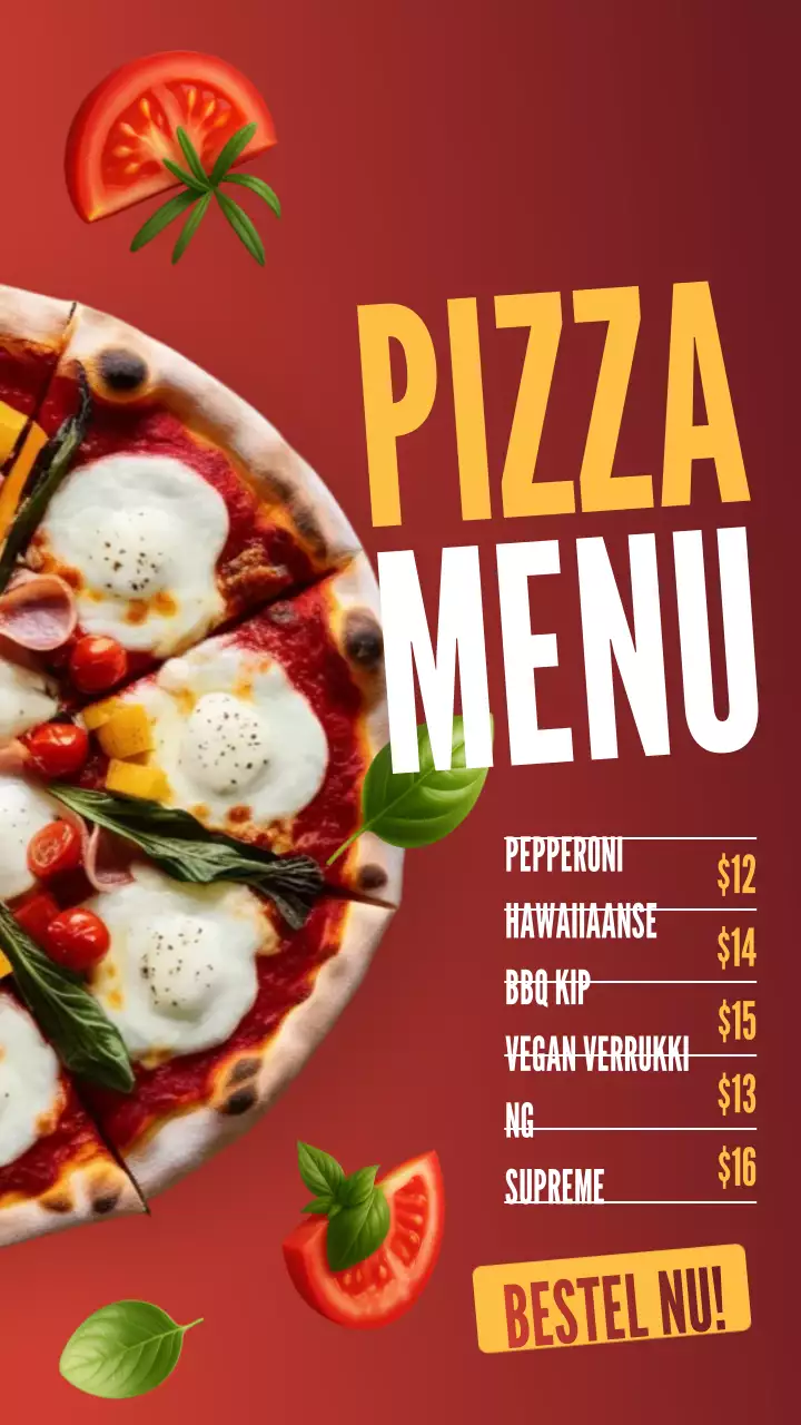 Advertentie op Instagram-verhaal van Red Bold Pizza Menu