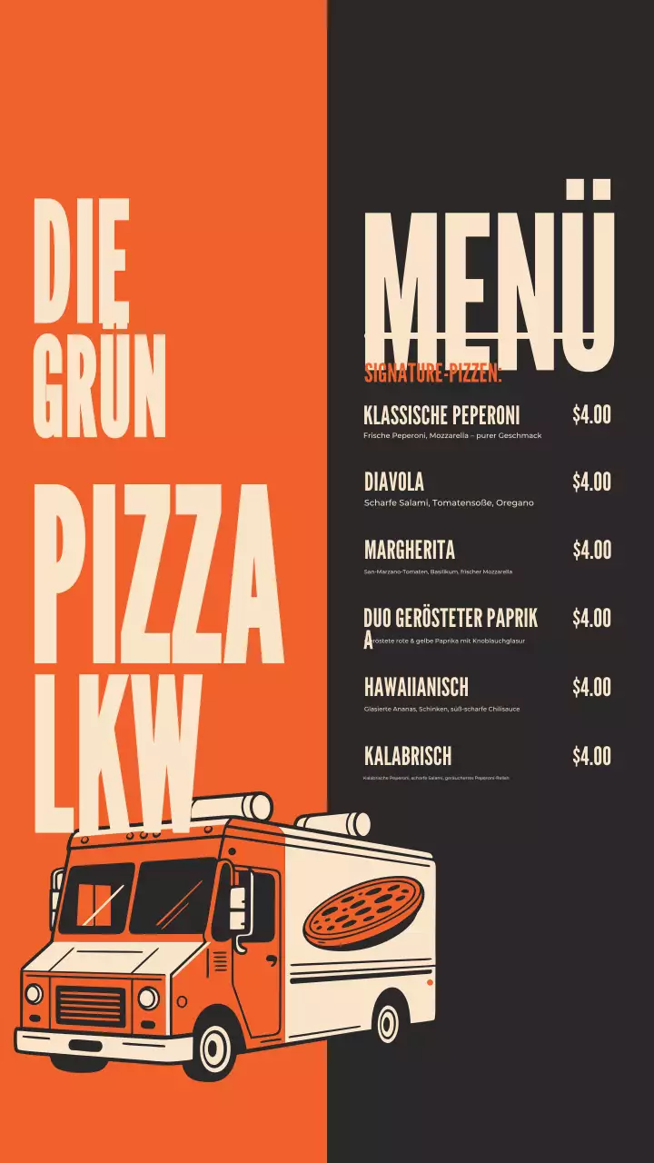 Orange Retro Pizza Menü Instagram Story
