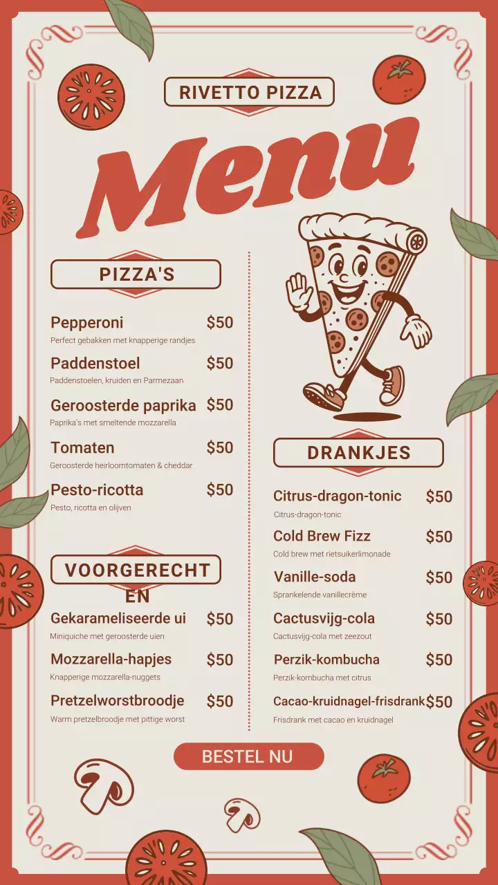 Instagramverhaal van Red Retro Pizza Menu