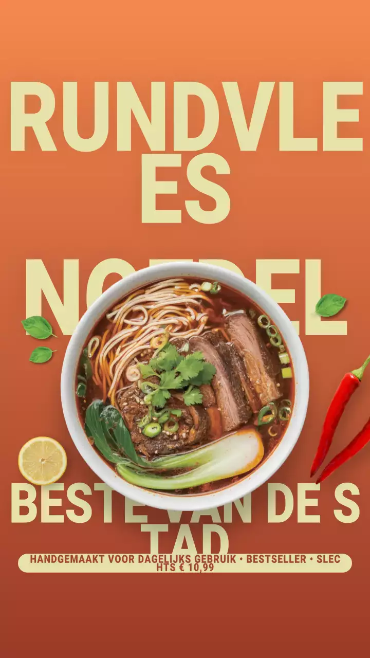 Advertentie voor Orange Bold Beef Noodle Instagram-verhaal
