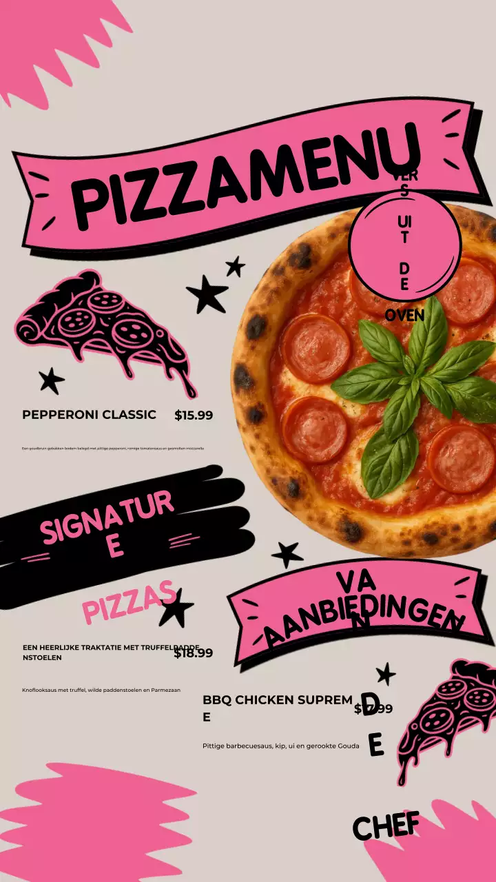 Roze Retro Pizza Menu Instagram-bericht