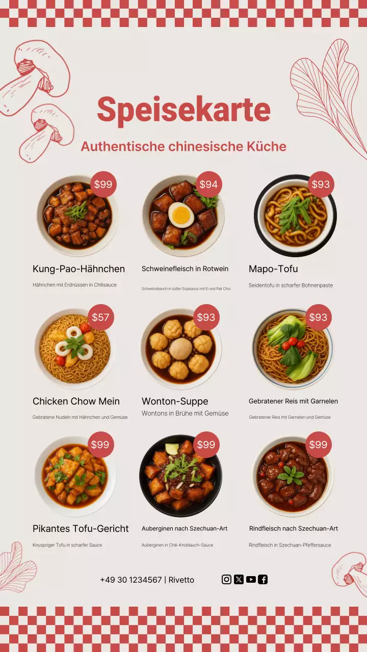 Rote traditionelle chinesische Speisekarte Instagram Story