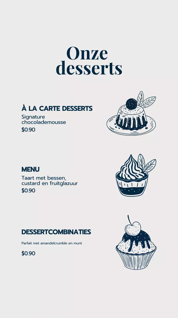 Beige Elegant Dessertmenu