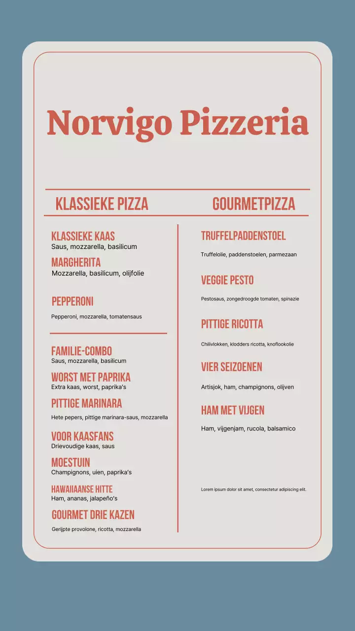 Beige Classic Pizza Menu Instagram-bericht