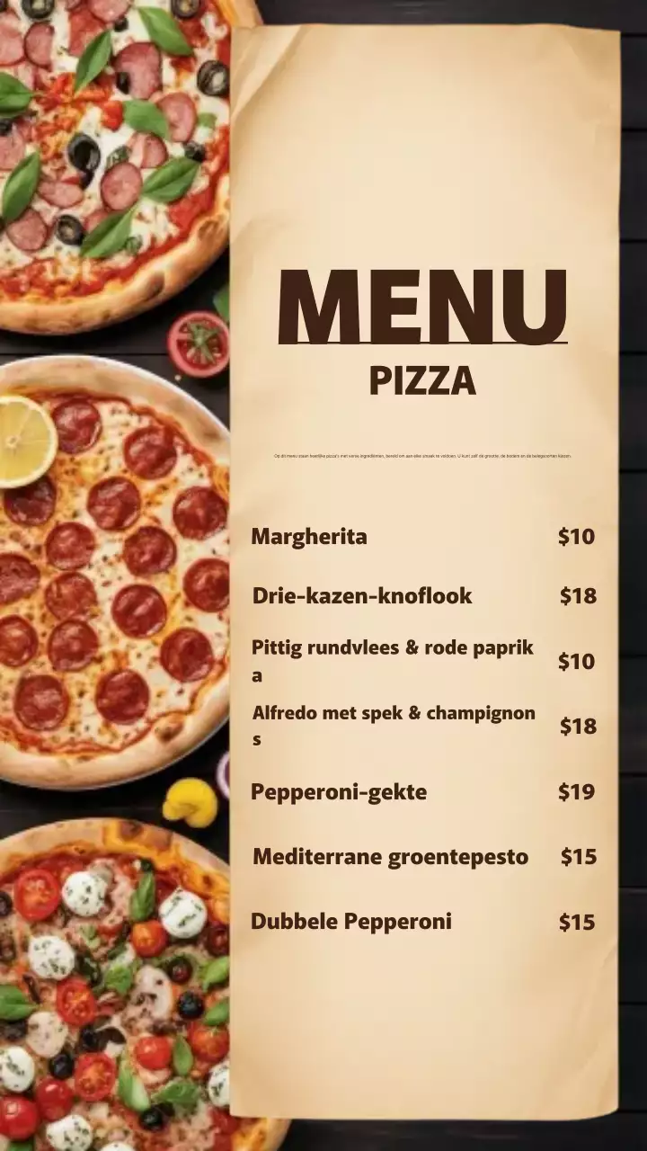 Beige Modern Pizza Menu Instagram-bericht