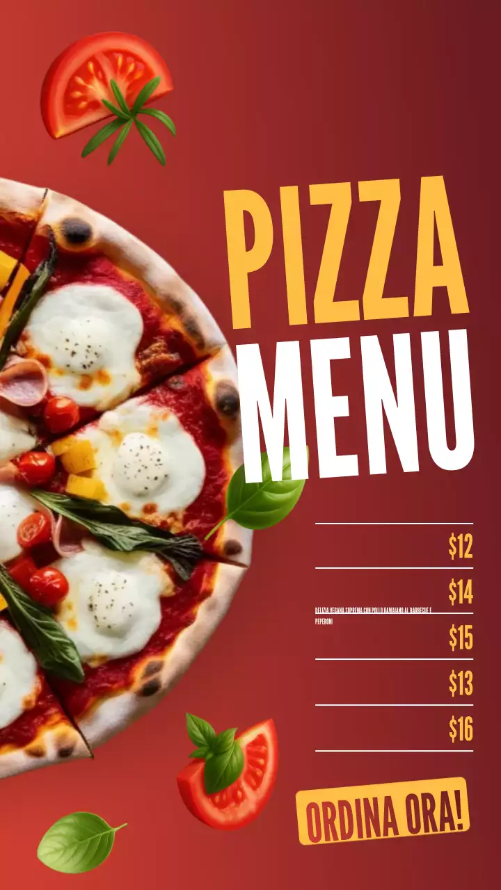 Pubblicità del menu della pizza Red Bold su Instagram