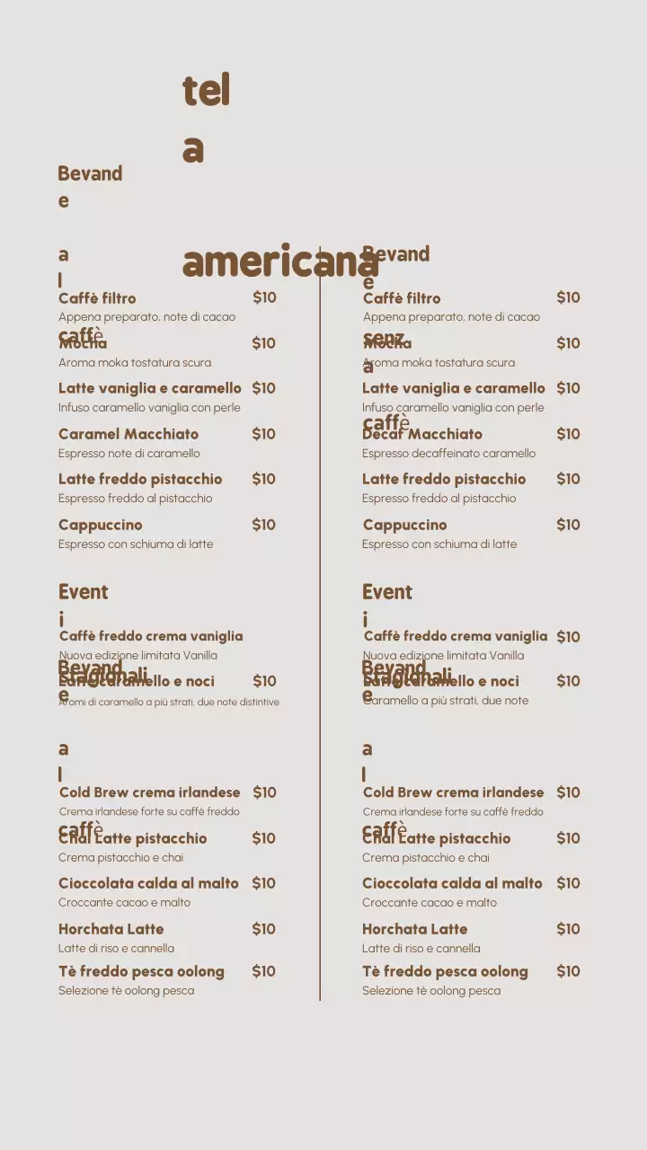 Menù del caffè moderno beige