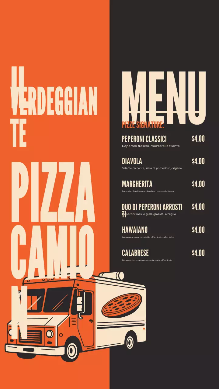 Menù Orange Retro Pizza - Storia di Instagram