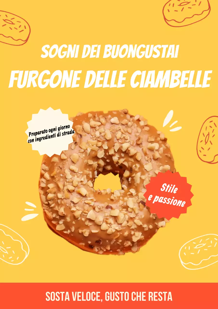 Manifesto pubblicitario di ciambelle retrò arancioni