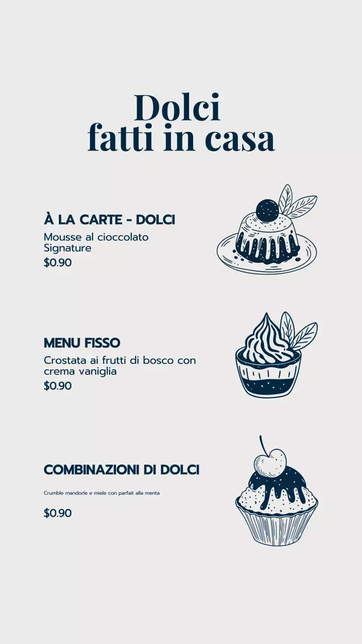 Menù dei dessert eleganti beige