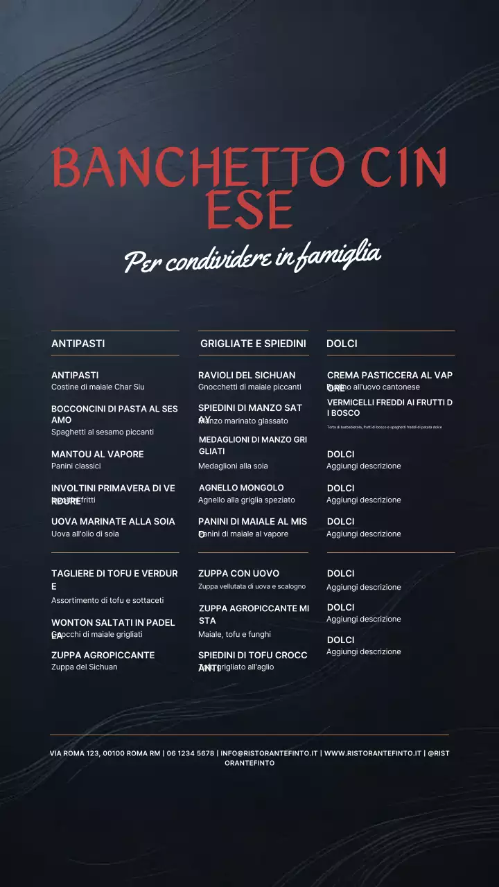 Design del menu elegante nero per la storia di Instagram