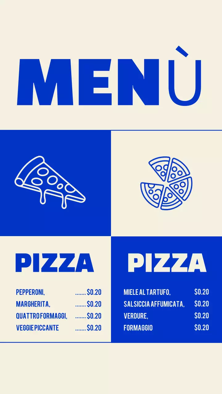 Post Instagram con design del menu moderno blu