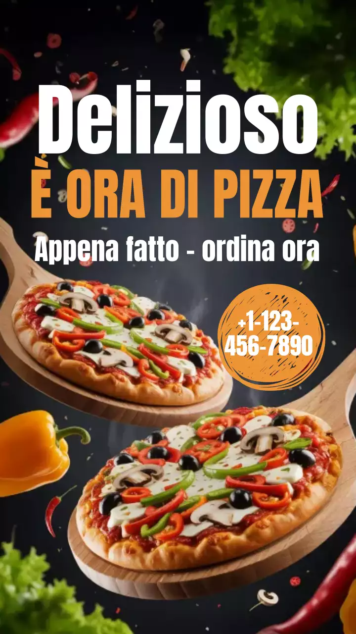 Pubblicità della pizza arancione audace su Instagram