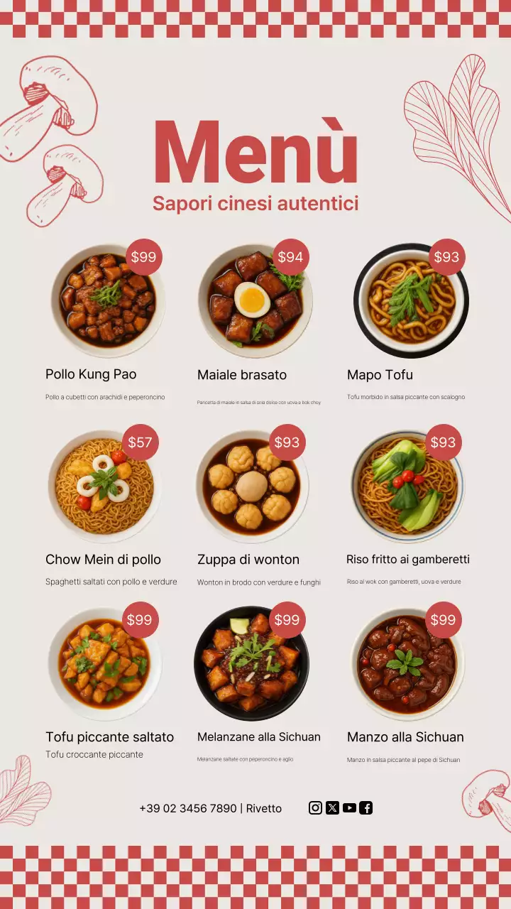 Storia di Instagram del menu tradizionale cinese rosso