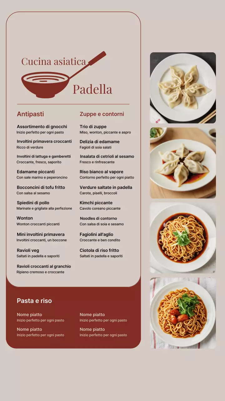 Menù cinese moderno beige e rosso - Storia di Instagram