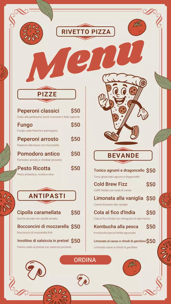 Storia di Instagram del menu Red Retro Pizza