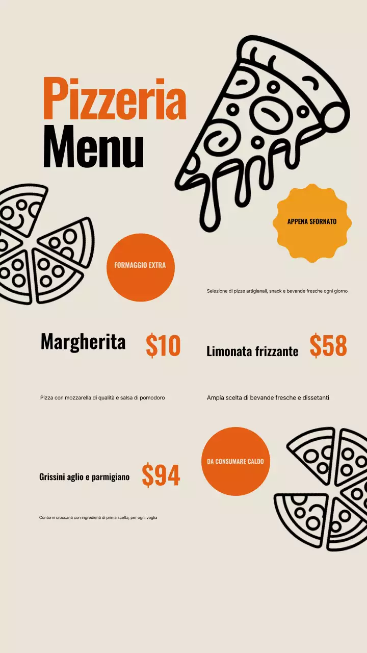 Pubblicità del menu della pizza Orange Bold su Instagram