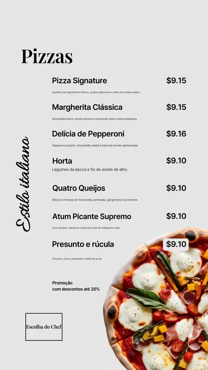 História do Instagram do cardápio da Gray Modern Pizza