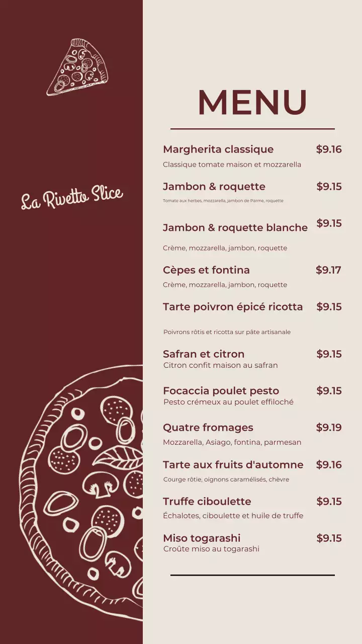 Publication Instagram du menu de la pizza rustique brune