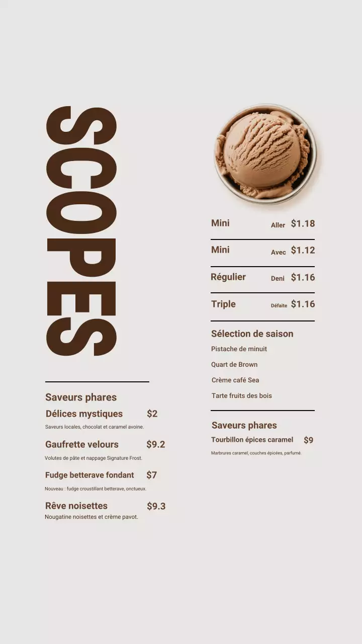 Publication Instagram du menu de la crème glacée Brown Modern