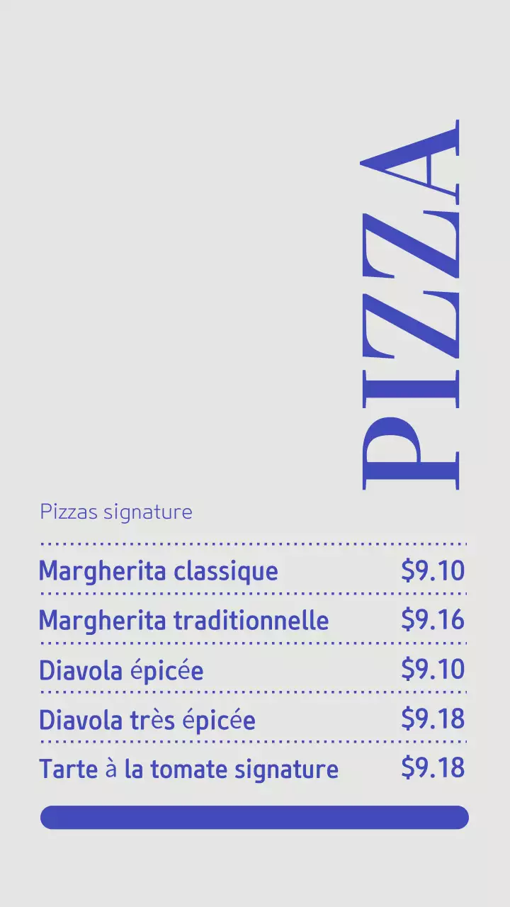 Publication Instagram du menu Blue Modern Pizza