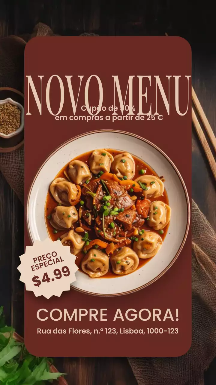 Anúncio do menu moderno marrom História do Instagram