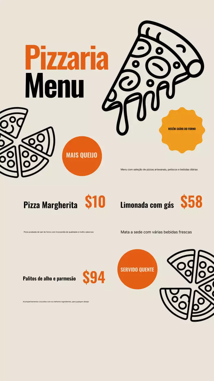 Publicação no Instagram do cardápio da Orange Bold Pizza