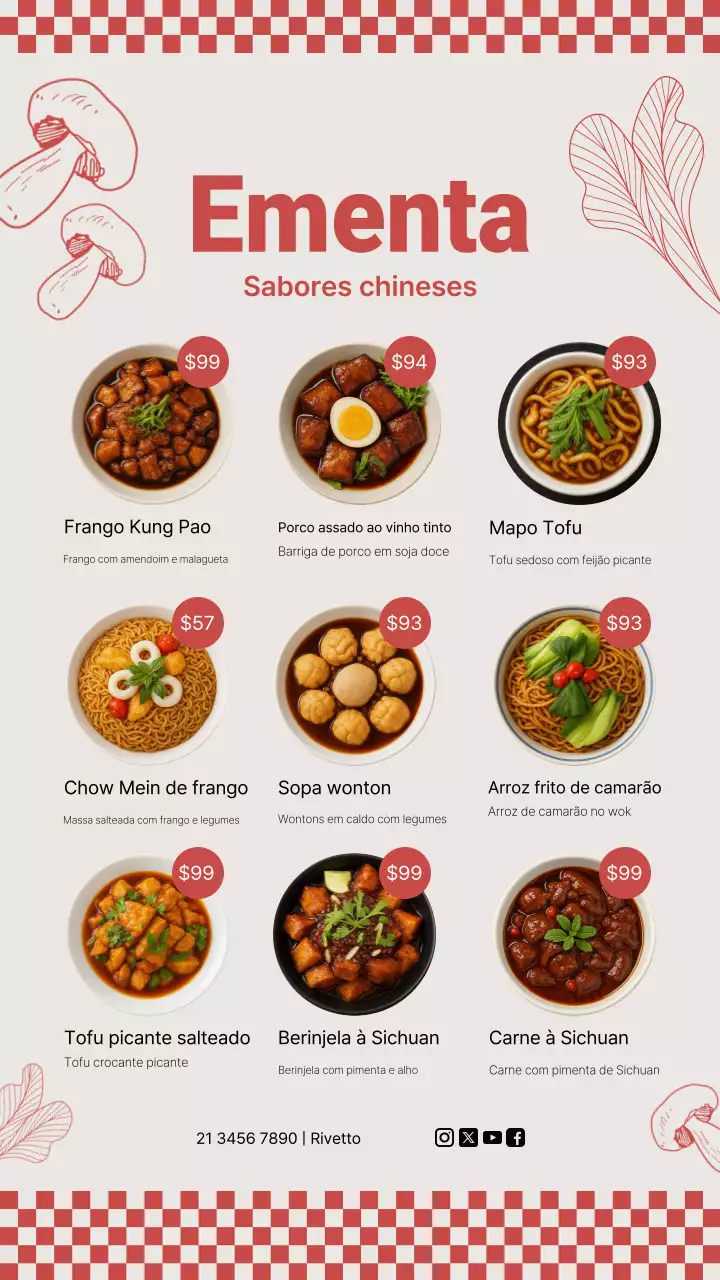 História do Instagram do Menu Chinês Tradicional Vermelho