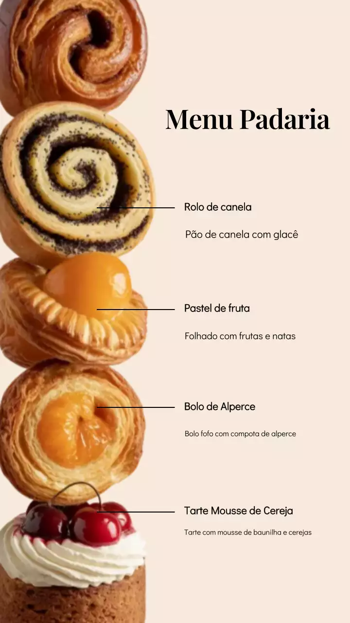 Postagem no Instagram do cardápio da padaria moderna bege