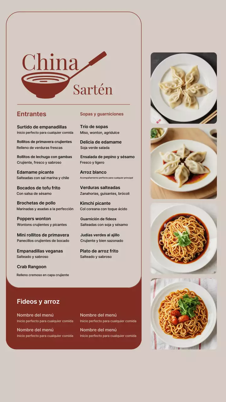Historia de Instagram del menú chino moderno en beige y rojo